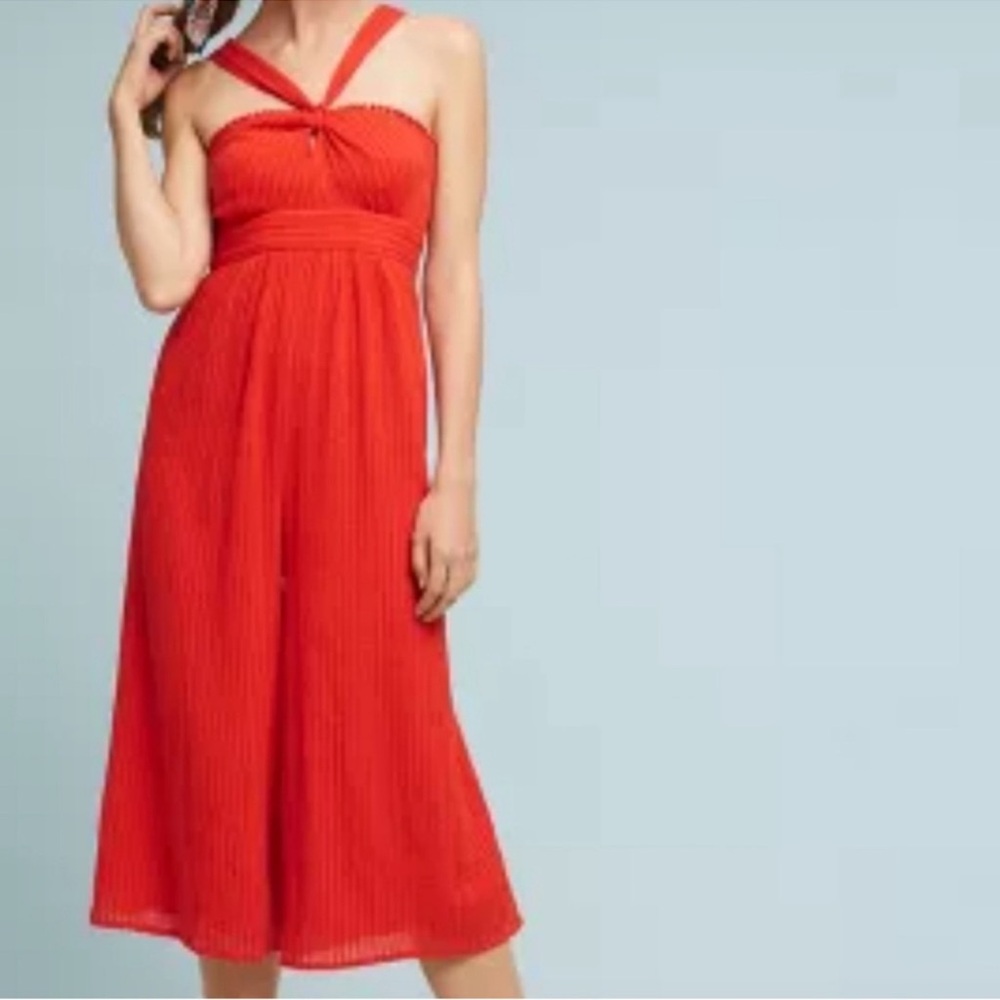 Anthropologie Maeve Orange Halter Jumpsuit